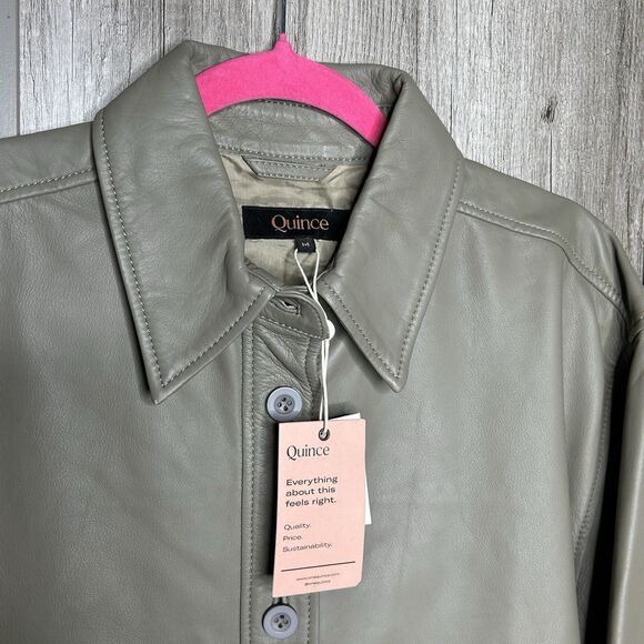 Quince Genuine Leather Shirt Jacket Mushroom Taupe NEW - Picture 3 of 7